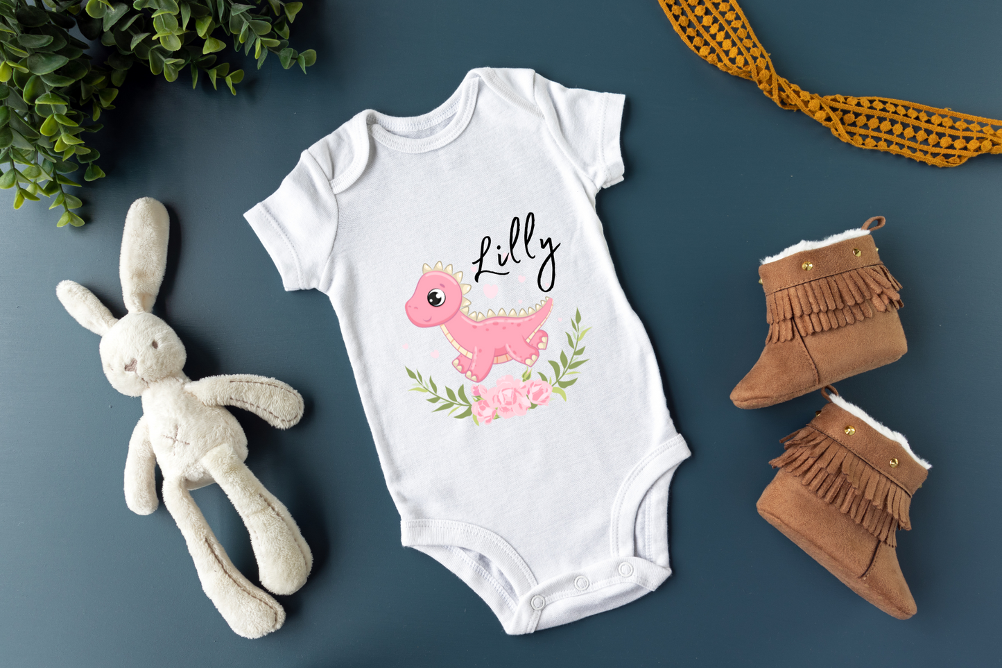 Dino Girl with Name Onesie