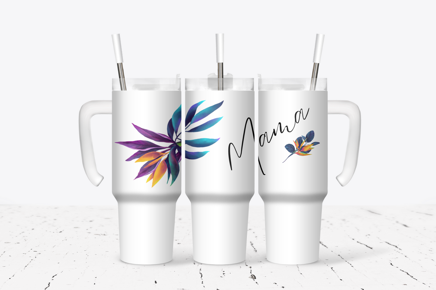 Mother's Day Purple Blue flower Mama Tumbler