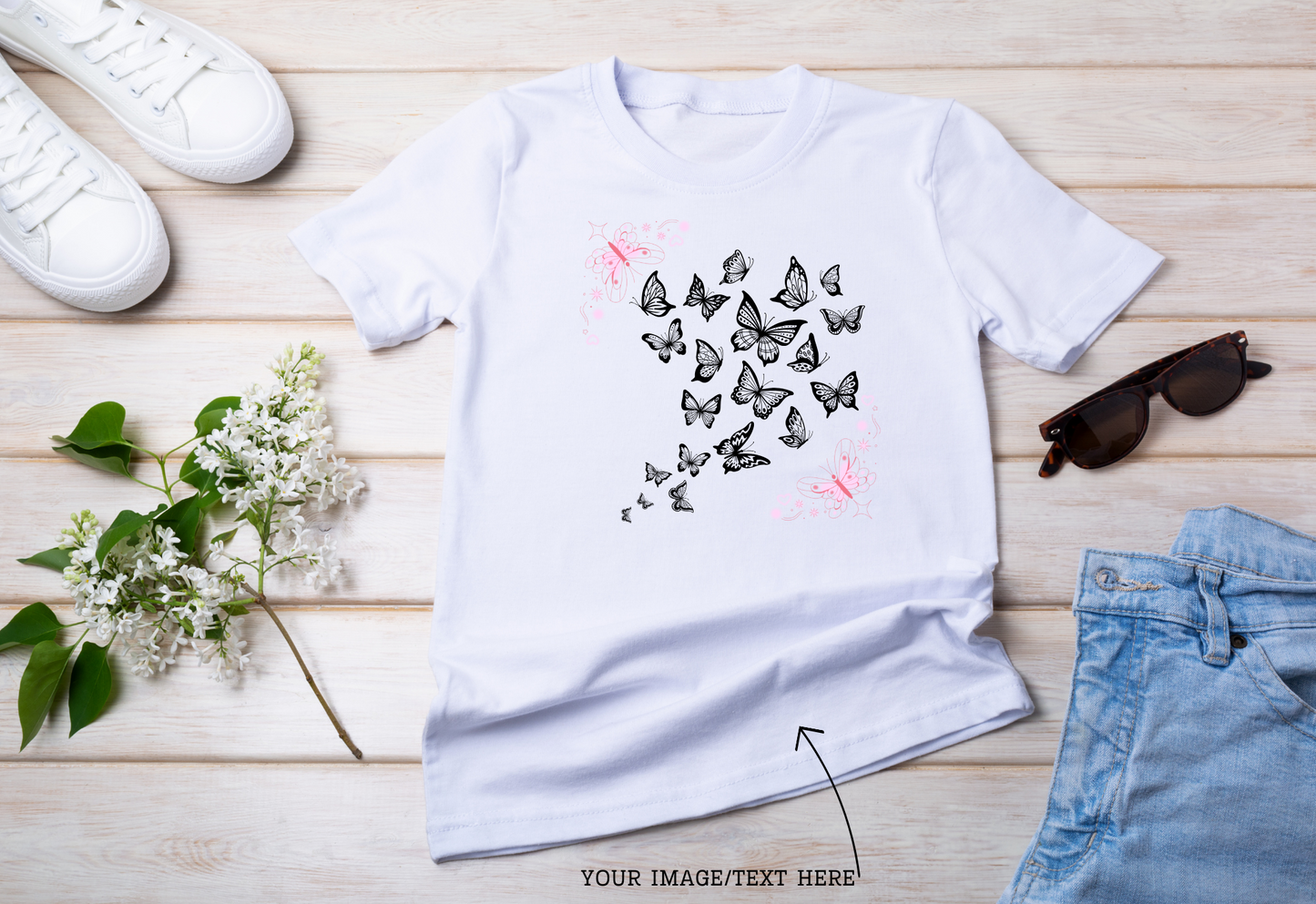 Black and Pink Butterfly T-Shirt