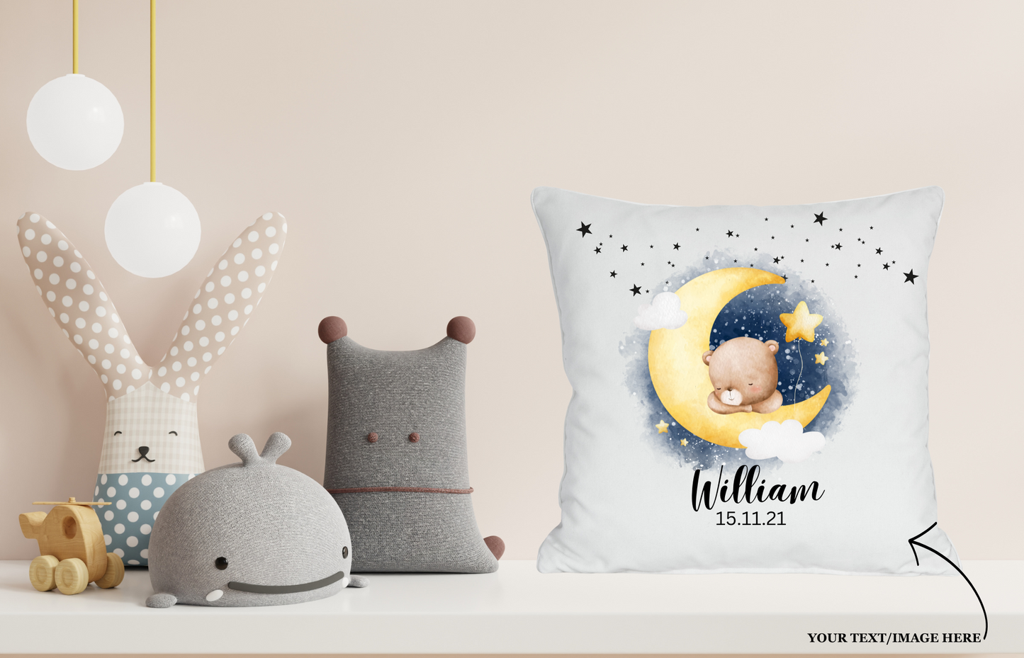 Baby Name Stars and Moon pillow case