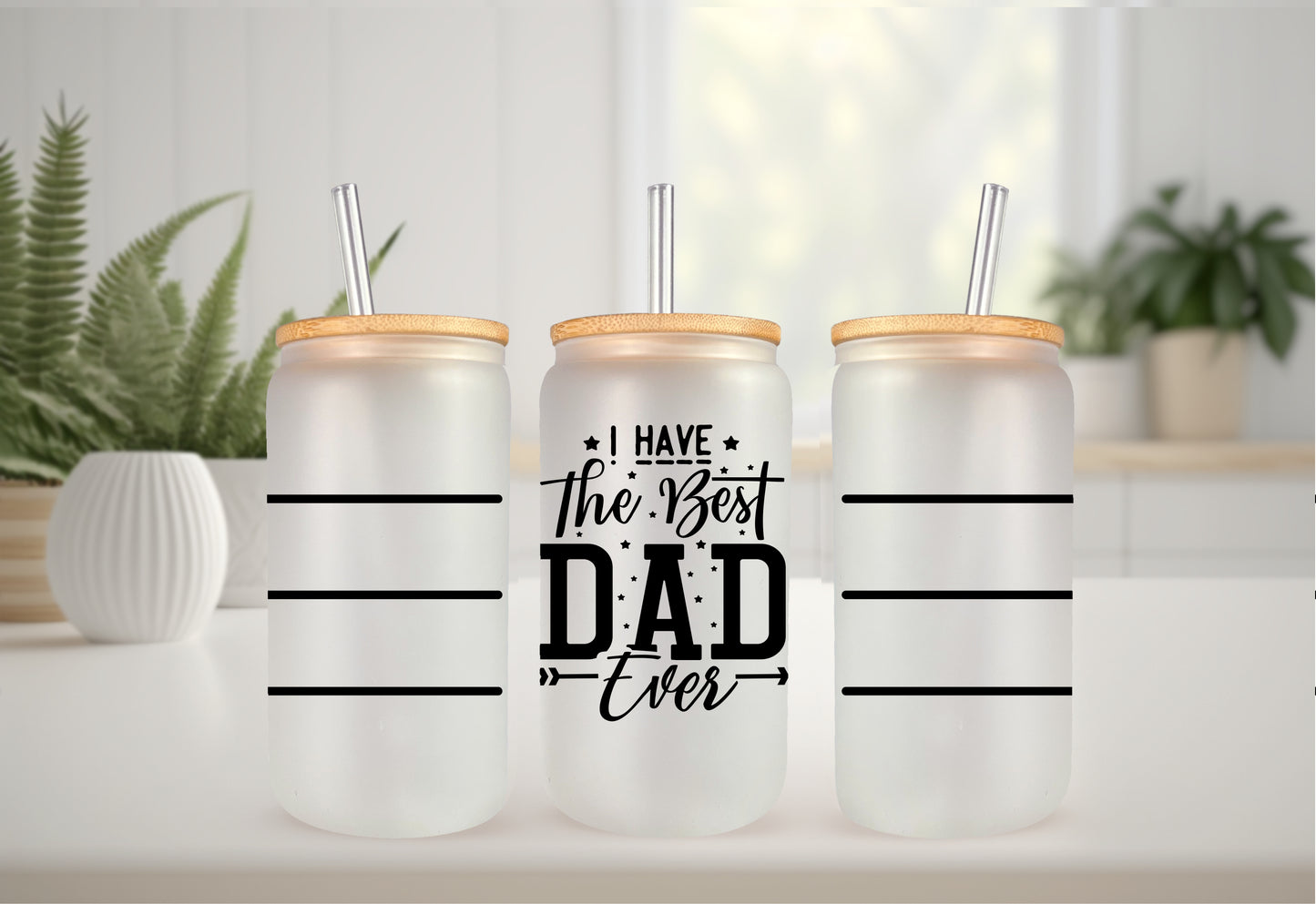 16 OZ Frosted Glass Cups With Lids And Straws